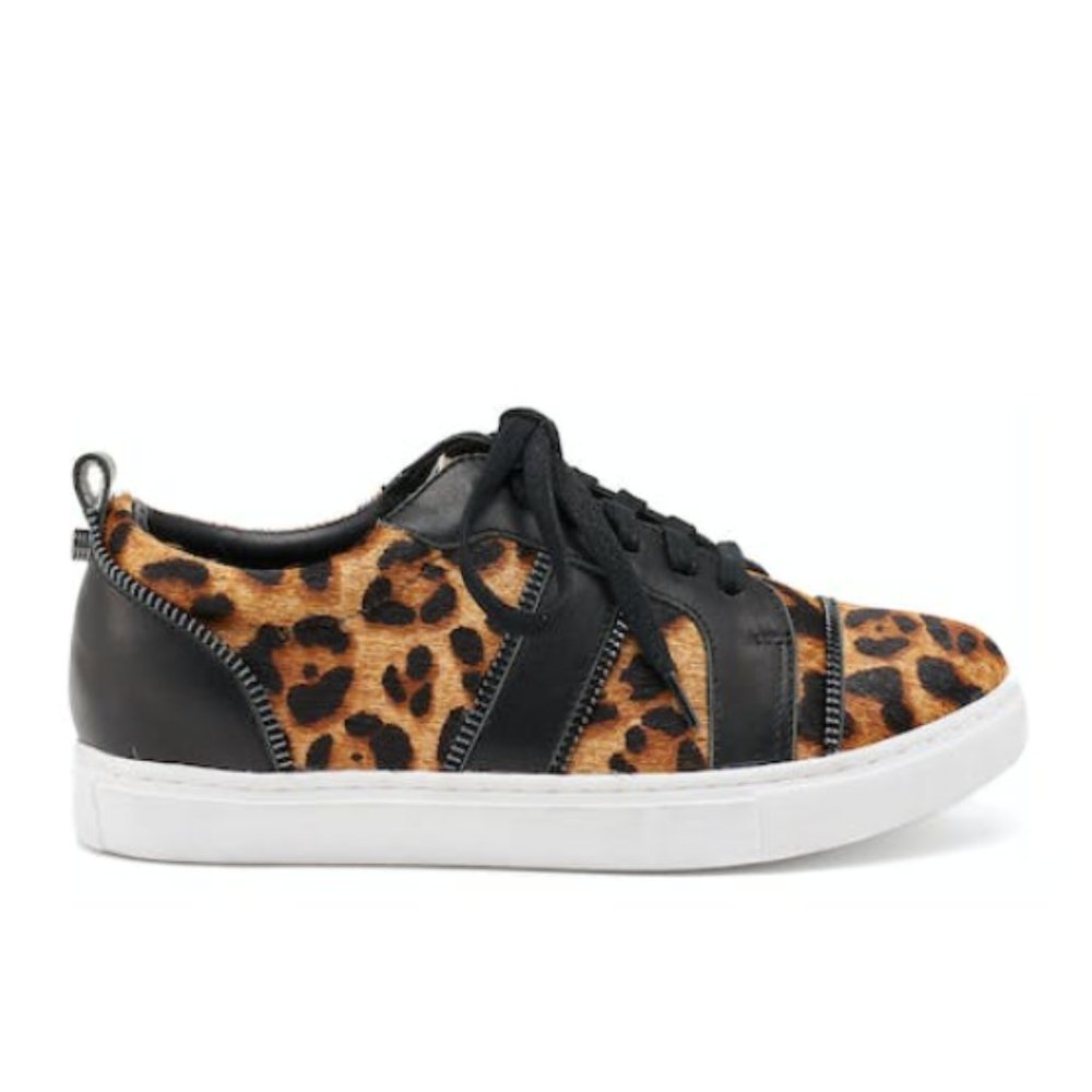 🎯NWB Botkier Harvey Zip Trim Lace Up Leopard Sneakers Shoes Brown Black Size 6